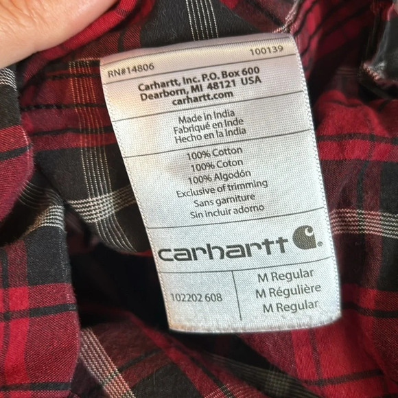 Carhartt men’s red long sleeve button down plaid shirt size medium - Picture 8 of 8